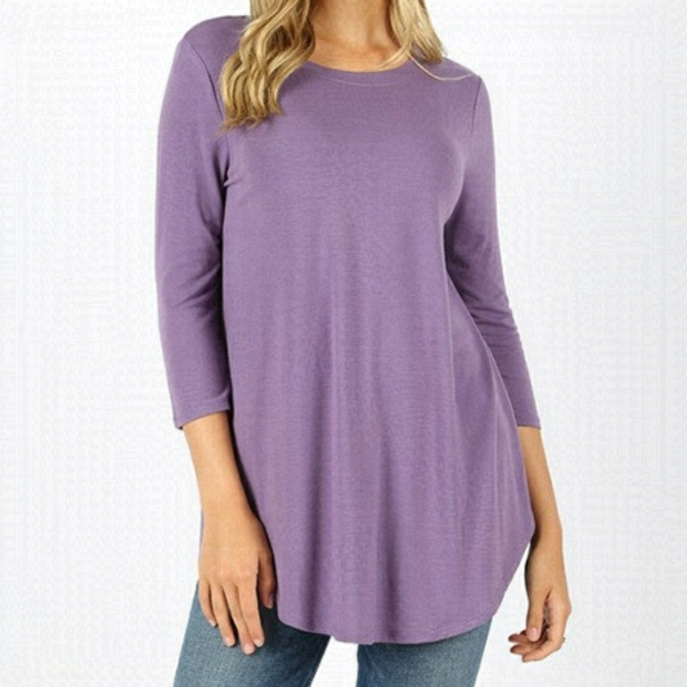 ZENANA Lilac Color 3/4 Sleeve Crew Neck Top Tee Size Small NWT